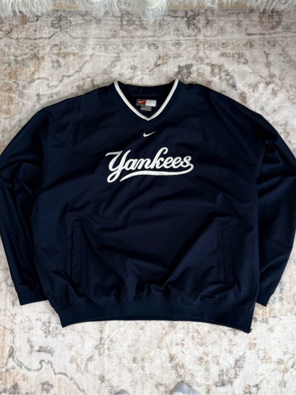 VTG Nike Team New York Yankees Embroidered Navy and White Team V-Neck Pullover